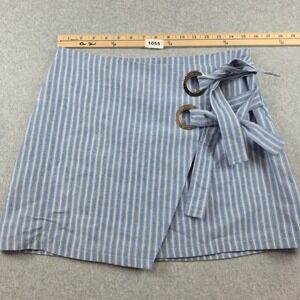 Mint Vanilla Blue White Striped Wrap Mini Skirt Grommet Side Tie Size 10